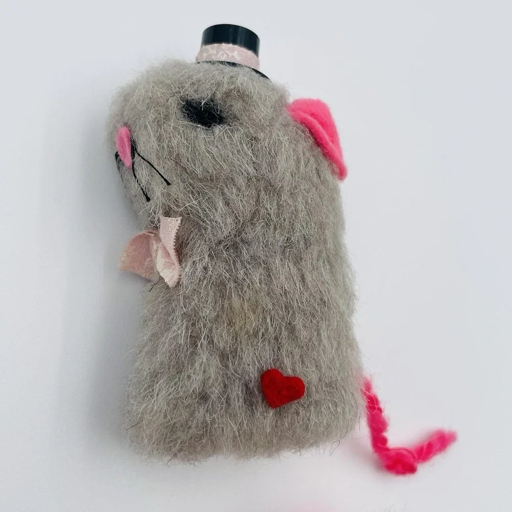 Vintage Handmade Fuzzy Grey Mouse Couple Plush Figurines Wedding Set 3.5‎ Inch